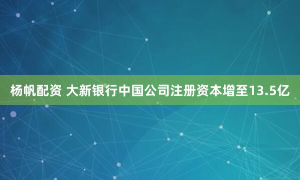 杨帆配资 大新银行中国公司注册资本增至13.5亿